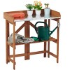 PAGED Outdoor Potting Bench, Wooden Workstation Table with Cabinet for Backyard Garden Supplies, Brown - 4 of 4