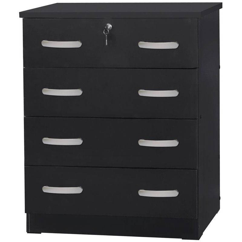 Better Home Products Cindy 4 Drawer Chest Wooden Dresser with Lock in Black, 1 of 2