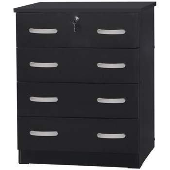 Better Home Products Cindy 4 Drawer Chest Wooden Dresser with Lock in Black