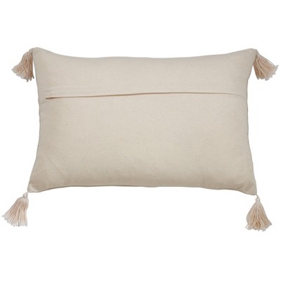 Natural Tri-Line Frayed Rectangular Decorative Pillow Cover