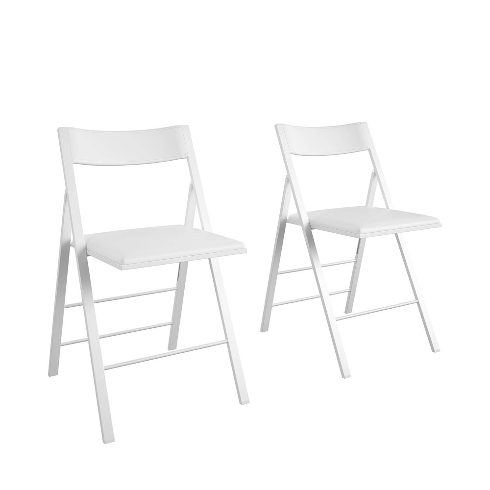 Cosco 2pk Modern Slim Line Vinyl Padded Folding Chairs White