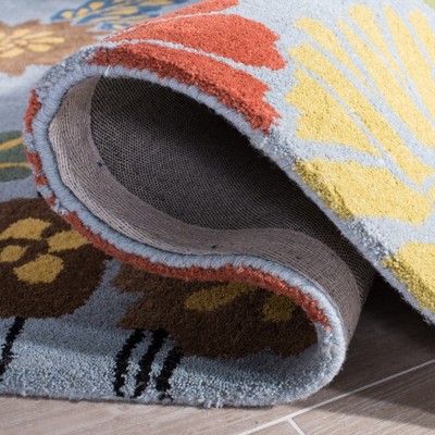 Handmade Blue and Multicolor Wool and Viscose Floral Area Rug