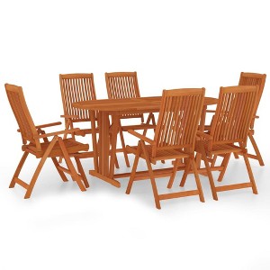 vidaXL Solid Eucalyptus Wood Patio Dining Set with Reclining Chairs and Umbrella Hole - Outdoor Garden Dining Set, Brown Farmhouse Style - 1 of 4