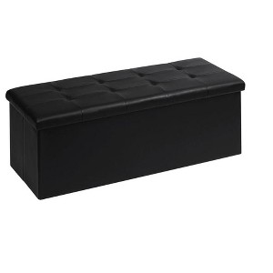 Itopfox Folding Storage Ottoman Bench, Black Faux Leather Long Chest with Tray, Footrest Seat, Blanket Storage for Living Room Bedroom Office Hallway - 1 of 4