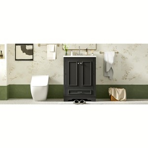 SpassWay 24"L Green Modern Bathroom Vanity with Ceramic Sink Soft Close Doors Silver Handles - 1 of 4