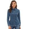 INSPIRE CHIC Women's Jeans Long Sleeve Button Down Distressed Frayed Denim Shirt - 2 of 4