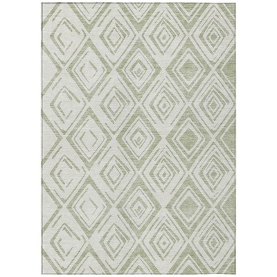 Artichoke Green And Ivory Geometric Washable Indoor Outdoor Area Rug
