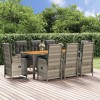 vidaXL 9-Piece Outdoor Patio Dining Set - Gray PE Rattan, Powder-Coated Steel Frame, Acacia Wood Table, Reclining Chairs with Cushions - 2 of 4