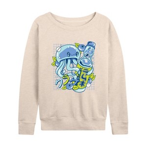 Women's - Instant Message - Jellyfish Ramune Lightweight French Terry Wide Neck Long Sleeve Shirt - 1 of 4