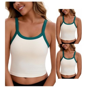 INSPIRE CHIC Women's 3 Packs Spaghetti Strap Camisole Sleeveless Contrast Color Cropped Tank Top - 1 of 4