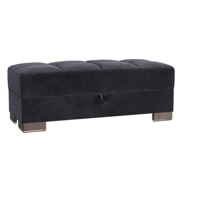 HomeRoots 52" Black and Brown Microfiber Tufted Storage Ottoman