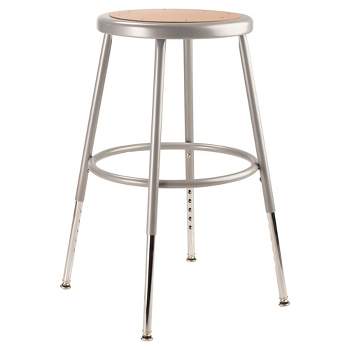 National Public Seating 6200 Series Heavy Duty 18 Inch Adjustable Height Steel Stool with 1 Inch Round Seat Pan, Grey Frame and Legs