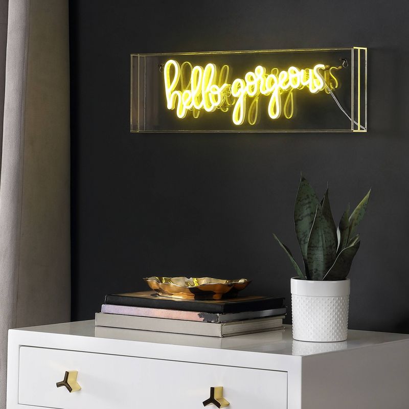 20&#34; Hello Gorgeous Contemporary Glam Acrylic Box Pendant (Includes LED Light Bulb) Neon Yellow - JONATHAN Y, 5 of 6