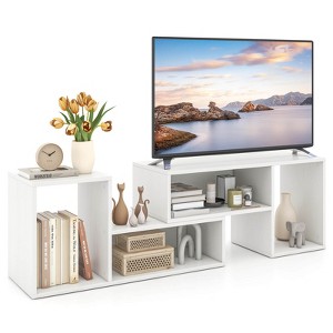 Costway 2 PCS Adjustable TV Stands with Storage Cubes for TVs up to 55 Inches Cabinets White/Black - 1 of 4