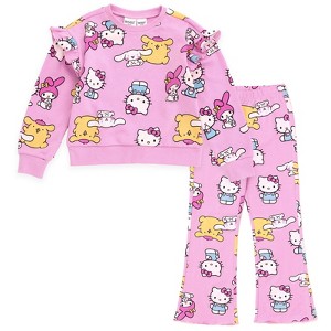 Hello Kitty Girls Fleece Pullover Sweatshirt and Ribbed Flare Leggings Outfit Set Toddler - 1 of 4