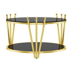 Yukimo 20" Round End Table, Gold Crown Design Stainless Steel Frame with 8mm Black Tempered Glass Top, Adjustable Feet - 1 of 4