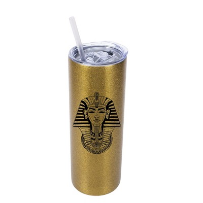 Elanze Designs Pharaoh Ancient Regal Icon 20 Ounce Double-Walled Stainless Steel Insulated Slim Travel Tumbler with Lid and Straw, Vegas Gold