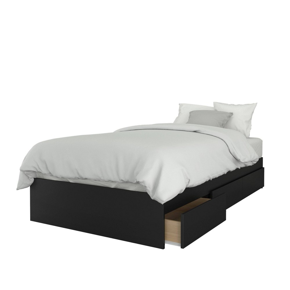 Photos - Bed Frame Twin 3 Drawer Storage Platform Bed Black - Nexera