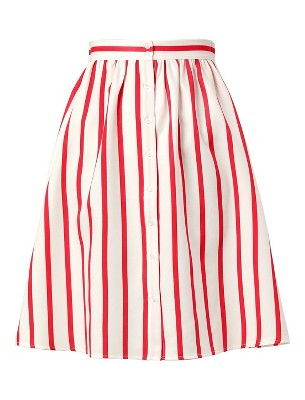 INSPIRE CHIC Women's Stripes Button Front Elastic Back A-Line Midi Skirt
