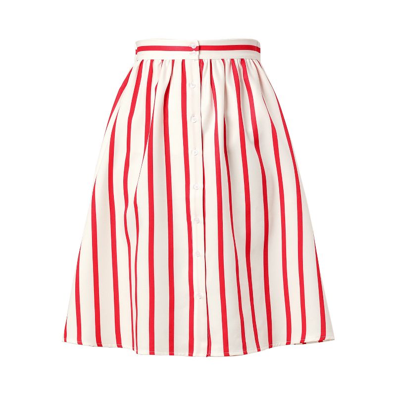 Allegra K Women's Stripes Button Front Elastic Back A-Line Midi Skirt, 1 of 8