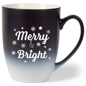 Elanze Designs Merry & Bright Two Toned Ombre Matte Black and White 12 ounce Ceramic Stoneware Coffee Cup Mug - 1 of 4