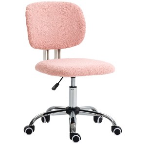 Cute Armless Office Chair, Teddy Fleece Fabric Computer Desk Chair, Vanity Task Chair with Adjustable Height, Swivel Wheels, Mid Back - 1 of 4