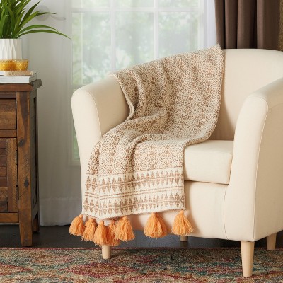 60"x50" Bohemian Tassels Stonewash Throw Blanket Natural - Mina Victory