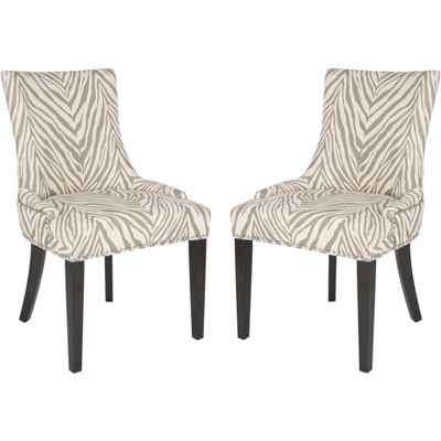 Lester Gray Zebra Linen Parsons Dining Chairs Set of 2