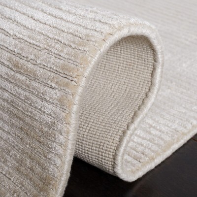 Elegant Beige Hand-Knotted Wool & Viscose 4' x 6' Area Rug