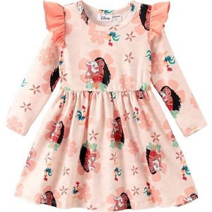 Disney Princess Toddler Moana Ruffle Sleeve Dress Long Sleeve A Line Dresses - 1 of 4