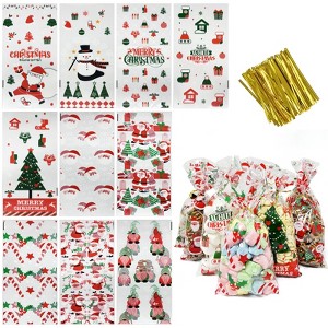 Wrapables 100pcs Christmas Cellophane Treat Bags and Ties - 1 of 4