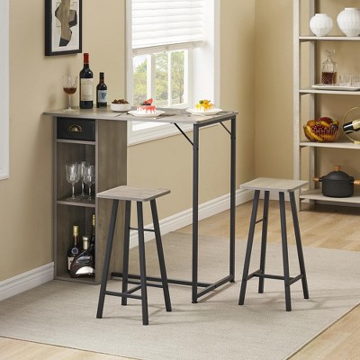 Whizmax Small Bar Table and Chairs Set for 2, 3-Piece Bar Table Set with Storage Drawer & Shelf, Space Saving Table for Small Apartment, Living Room