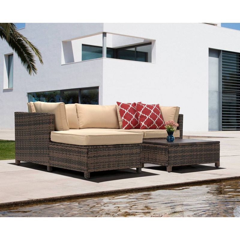 3pc Wicker Patio Sectional Seating Set with Cushions - EDYO LIVING
, 5 of 14