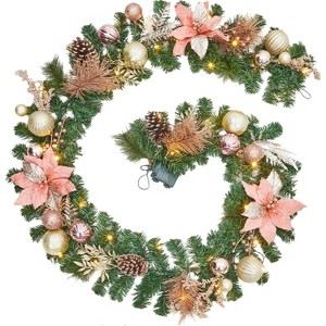 Christmas Garland with Pinecones, Red Green 6FT Pre-Lit Holiday Garland, LED Lights for Mantel & Staircase Decor - 1 of 4
