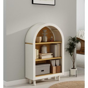 Arched Bookcase with 3 Shelves, Small Bookshelf with Woodgrain Shelves, Modern Wooden Storage & Display Cabinet for Living Room or Bedroom-Koiai - 1 of 4
