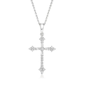 Ross-Simons 0.25 ct. t.w. Diamond Gothic Cross Pendant Necklace in 14kt White Gold - 1 of 3