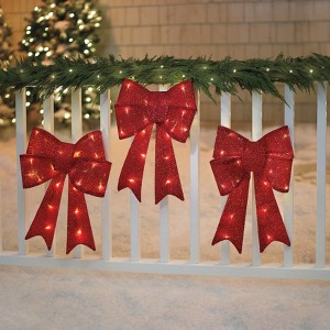 BrylaneHome Pre-Lit Tinsel Bows, Set Of 3 - 1 of 2