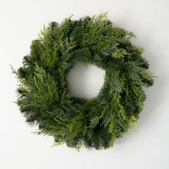 24"H Sullivans Lush Green Douglas Fir Wreath, Green Winter Wreaths For Front Door