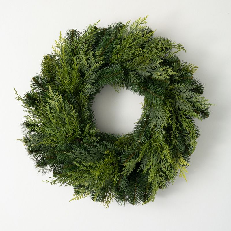 24"H Sullivans Lush Green Douglas Fir Wreath, Green Winter Wreaths For Front Door, 1 of 5