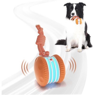 Attop Interactive Dog Toys, Random Path Automatic Moving and Rolling Dogs Toy with Rope Motion-Activated Orange