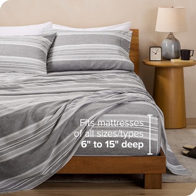 Twin Heather Charcoal Stripe Microfiber Sheet Set