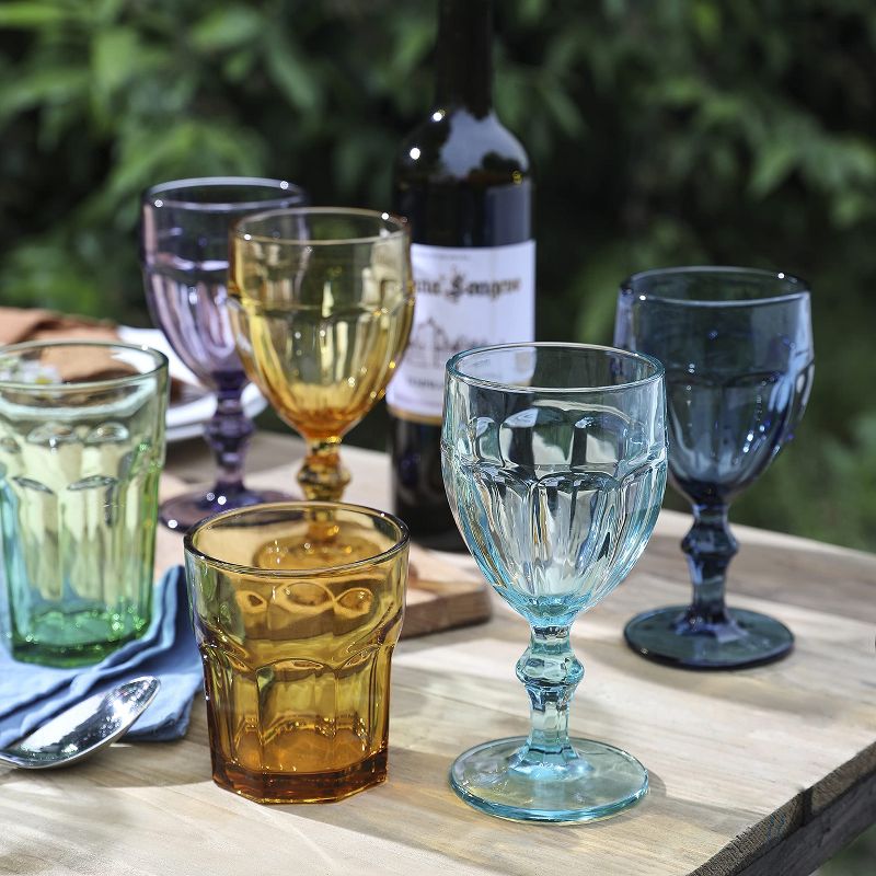 EAST CREEK 8.5 Oz Embossed Design And Vintage Colored Glass Goblets With Stem Set of 6, Violet, 3 of 8
