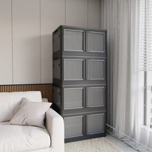 FONTOI 4-Pack Foldable Cabinet with 5 Doors&Wheels, Stackable Storage Container for Bedrooms Living Rooms Office, Black, 18.5"*14.57"*26.38" - 1 of 4