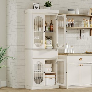 Kitchen Pantry Cabinet, Tall Storage Cabinet with Glass Doors and Adjustable Shelves, Freestanding Cupboard with Drawer - 1 of 4