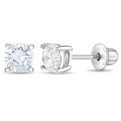 Girl's Round Solitaire Screw Back Sterling Silver Earrings - In Season ...