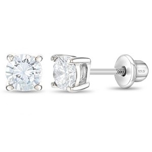 Girl's Round Solitaire Screw Back Sterling Silver Earrings - In Season Jewelry - 1 of 4