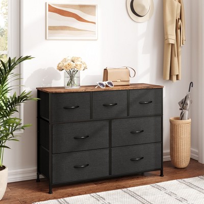 TV Stand, Dresser - 7 Drawer with Sturdy Steel Frame & Wood Top, Fabric Storage Tower