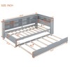 DayBed with Trundle, Wooden Platform Bed with Storage Shelf and USB Charging Ports, Low Floor Bed for Kids Teens Adult - 3 of 4