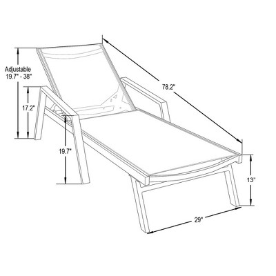 Black Aluminum Adjustable Patio Sling Chaise Lounge Chair