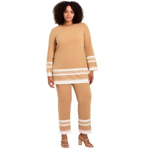 Avenue Women's Plus Size Border Stripe Straight Leg Pant - 1 of 4